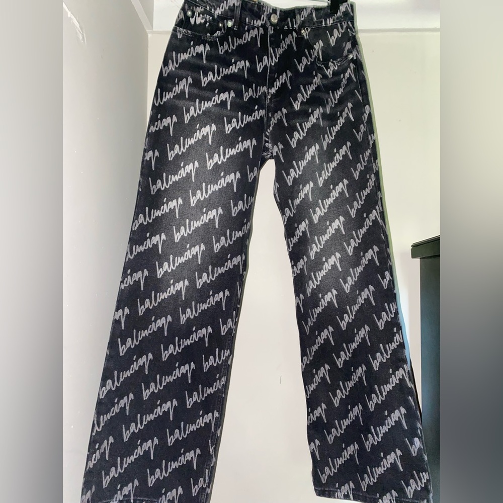 Balenciaga Scribble-print Wide-Leg jeans